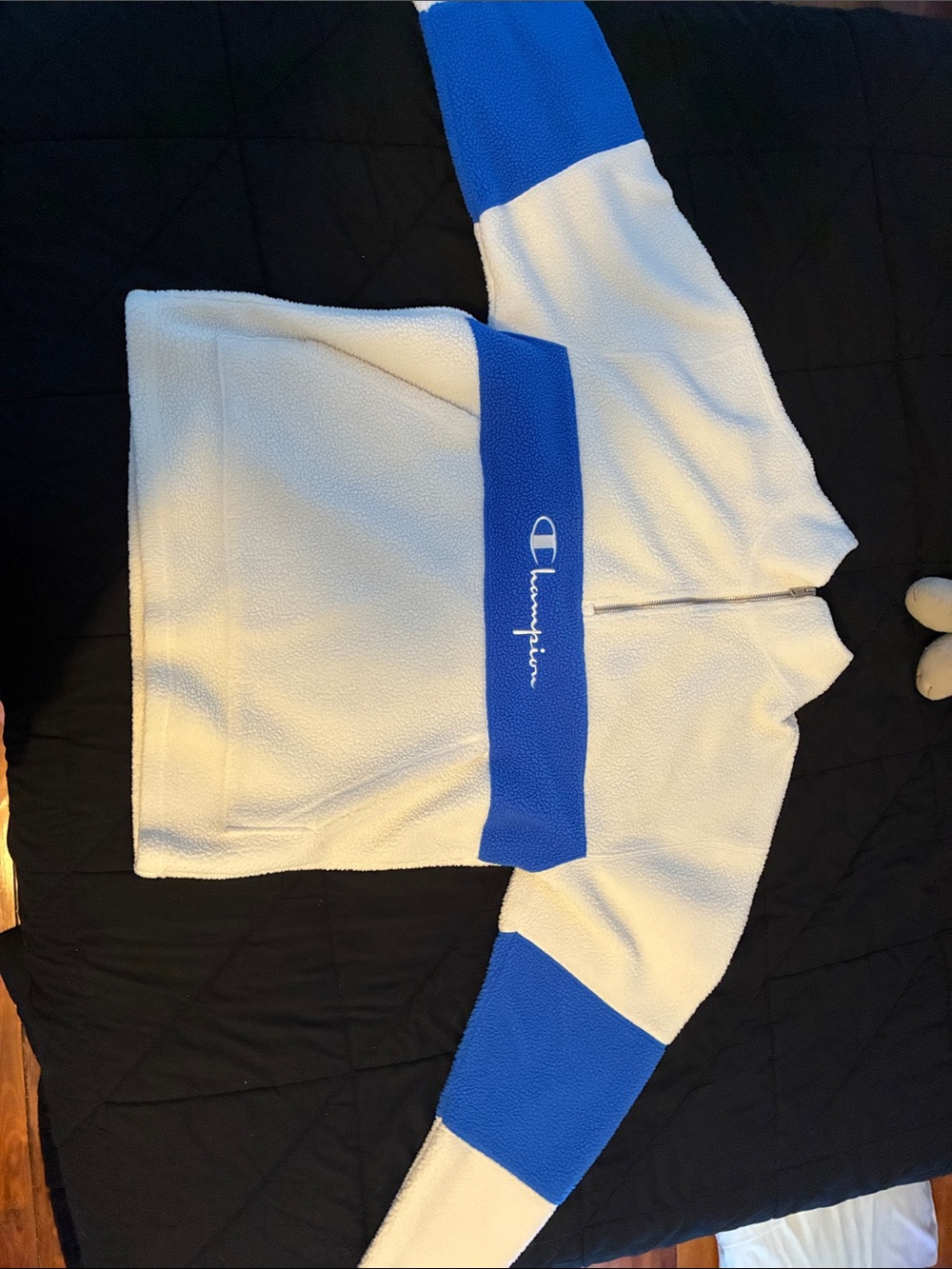 Champion White and Royal Blue Half-Zip Sherpa Pullover
